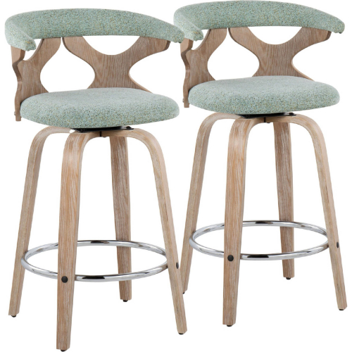 Gardenia 26" Swivel Counter Stool in White Washed Wood & Seafoam Green Fabric (Set of 2)